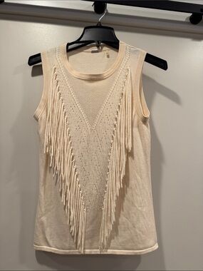 Elie tahari Sleeveless Fringe Knit Tank Top - Cream
